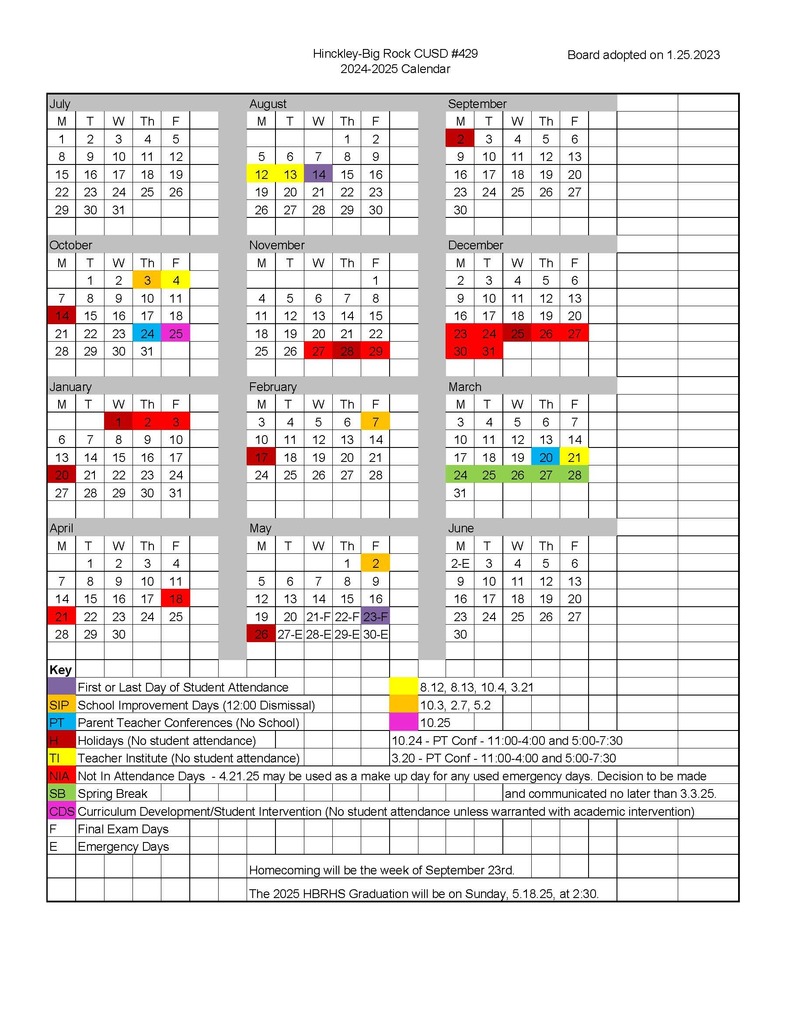 2024-2025 school calendar