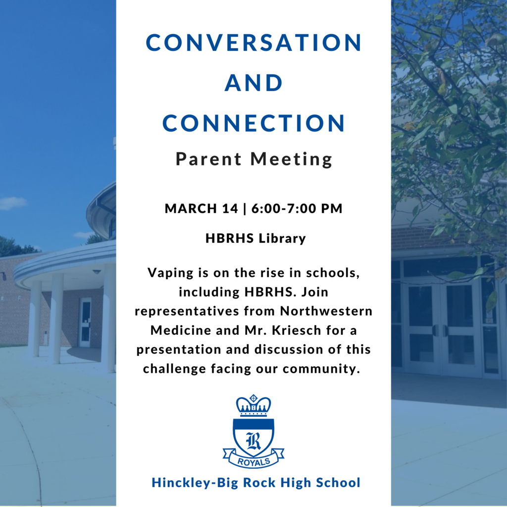 Conversation and Connection Parent Meeting on March 14 at 6:00 pm in HBRHS libary